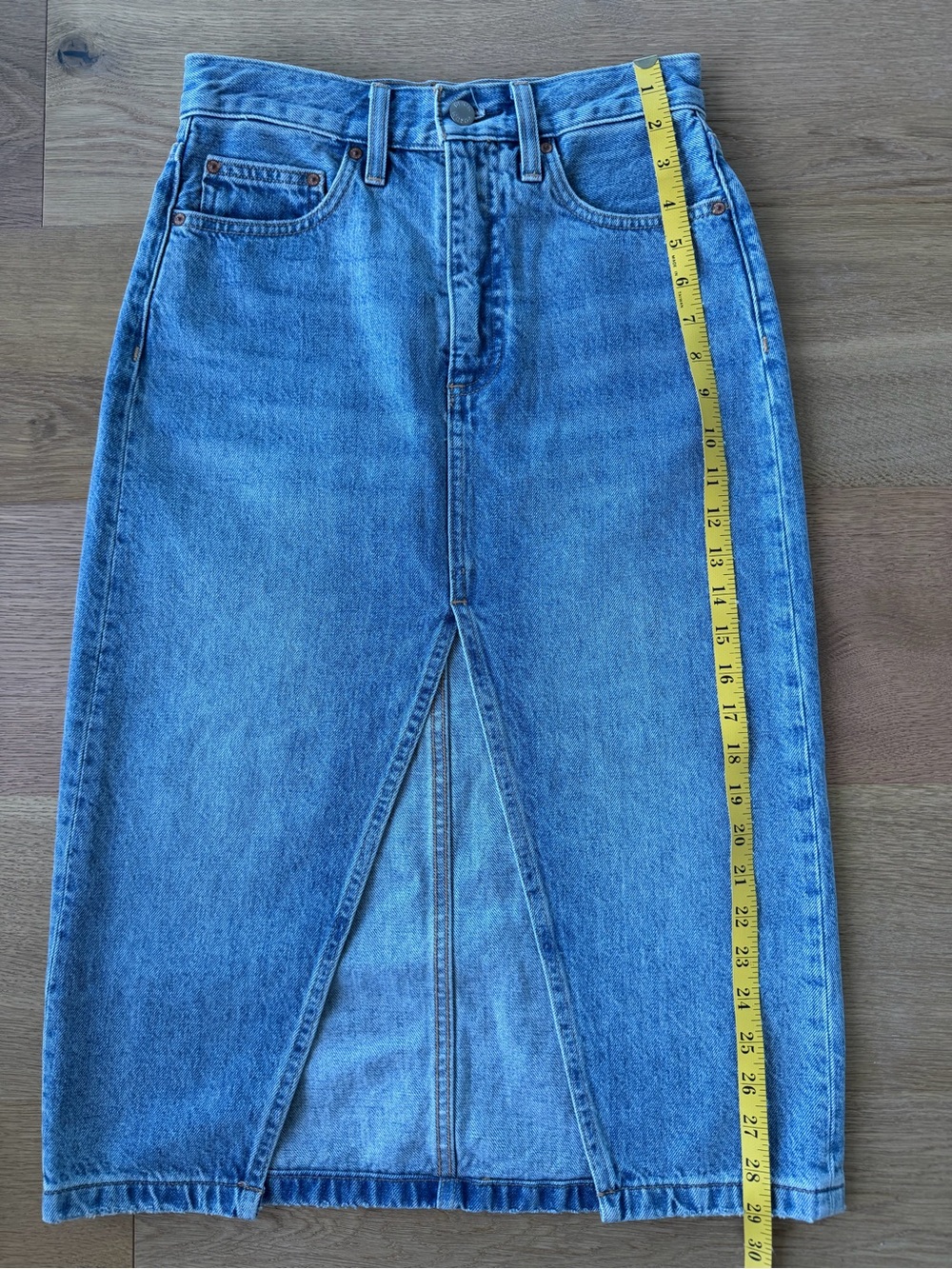 Aritzia Midi Denim Forum skirt sz 24 - Picture 8 of 12